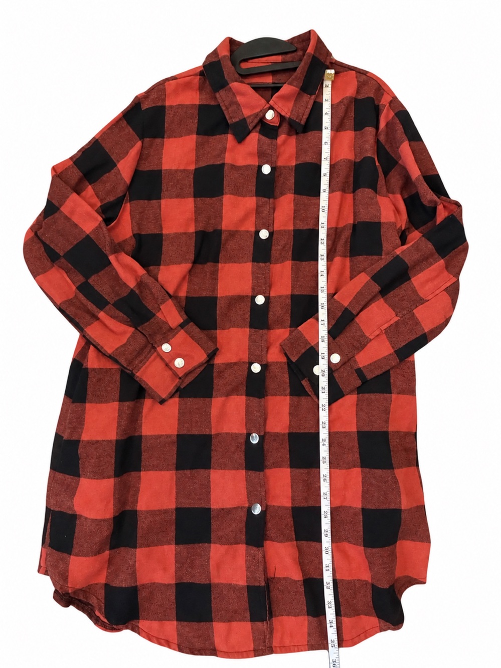 Burnt Orange Black Buffalo Plaid Oversized Flannel Tunic XL - Picture 4 of 6